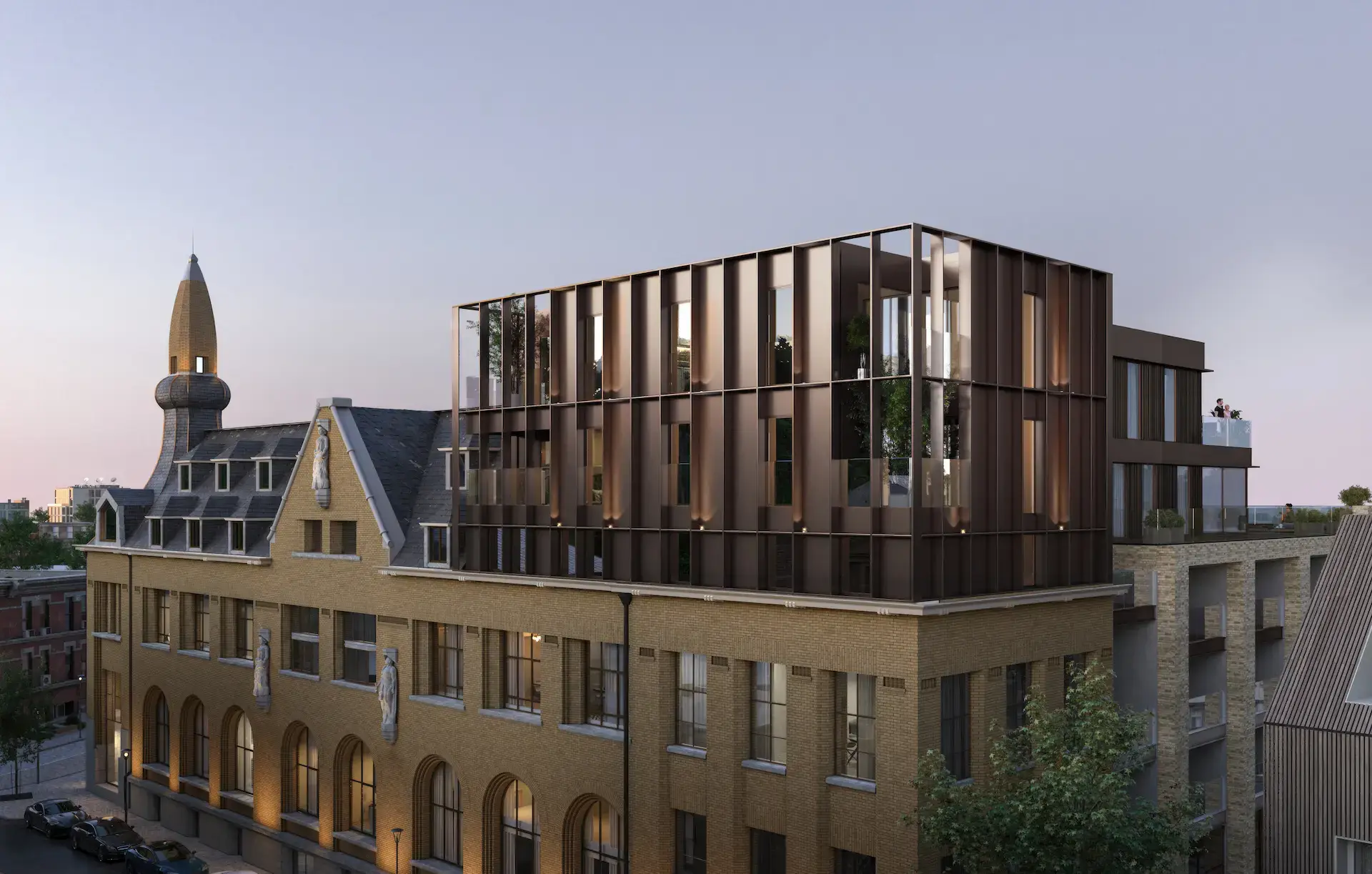 Gerechtshof, courthouse conversion, dusk rendering by ZOA Studio