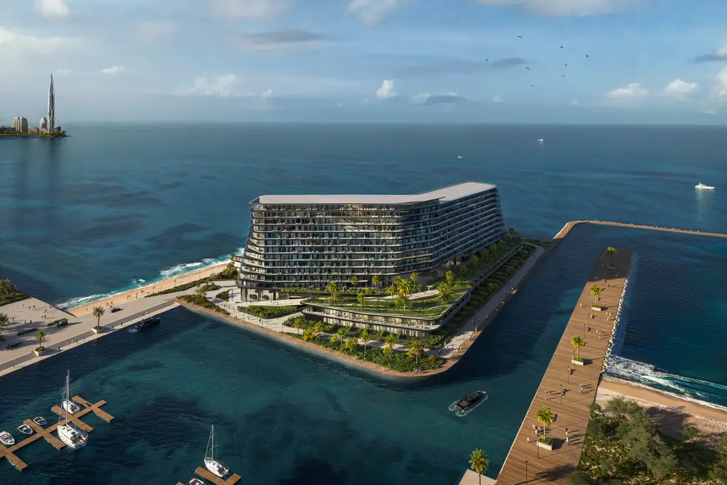Brabus Island, Baku: ZOA Studio aerial rendering of the branded residence