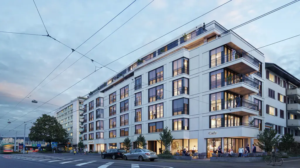 Zercherstrasse, Zurich: ZOA Studio rendering of a boutique residential building at street level