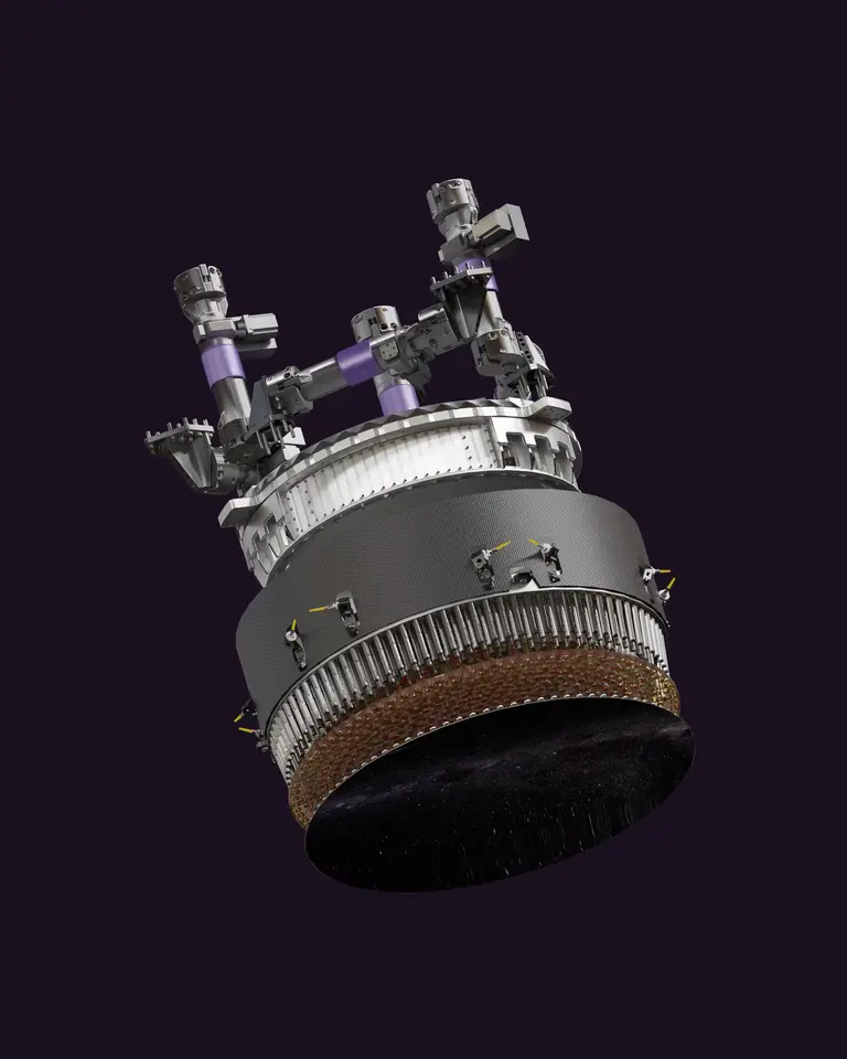 Giant Magellan Telescope: ZOA Studio exploded view of the adaptive secondary mirror unit, its actuators and mirror back separated in mid-air